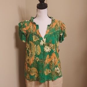 Rose & Olive Green and Orange Floral Blouse